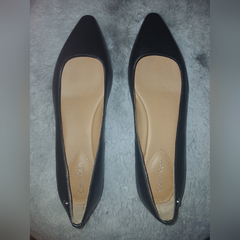 Calvin Klein Black Leather ELLE Women's Flats
